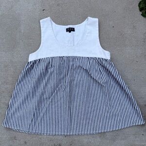 POL Black and White Striped Sleeveless Babydoll Linen Blouse Women’s Size Large